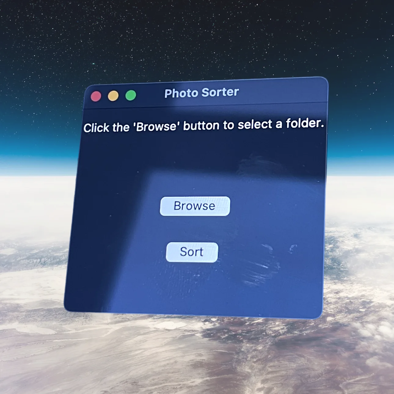 A bare desktop utility named Photo Sorter, with a Browse button and a Sort button.